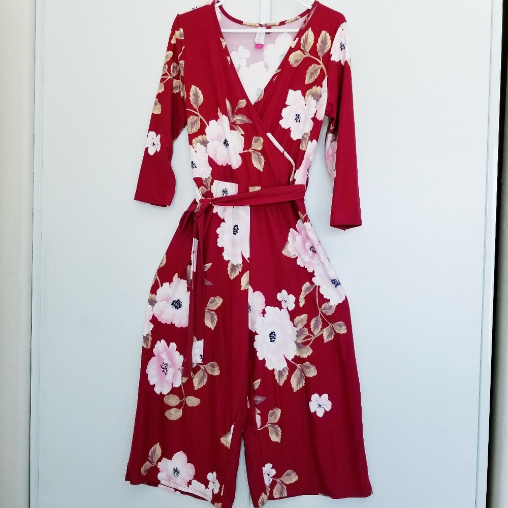 Floral Faux Wrap Jumpsuit